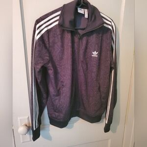 Adidas Womens Black Snake Print Track Jacket with 3 White Stripes Large